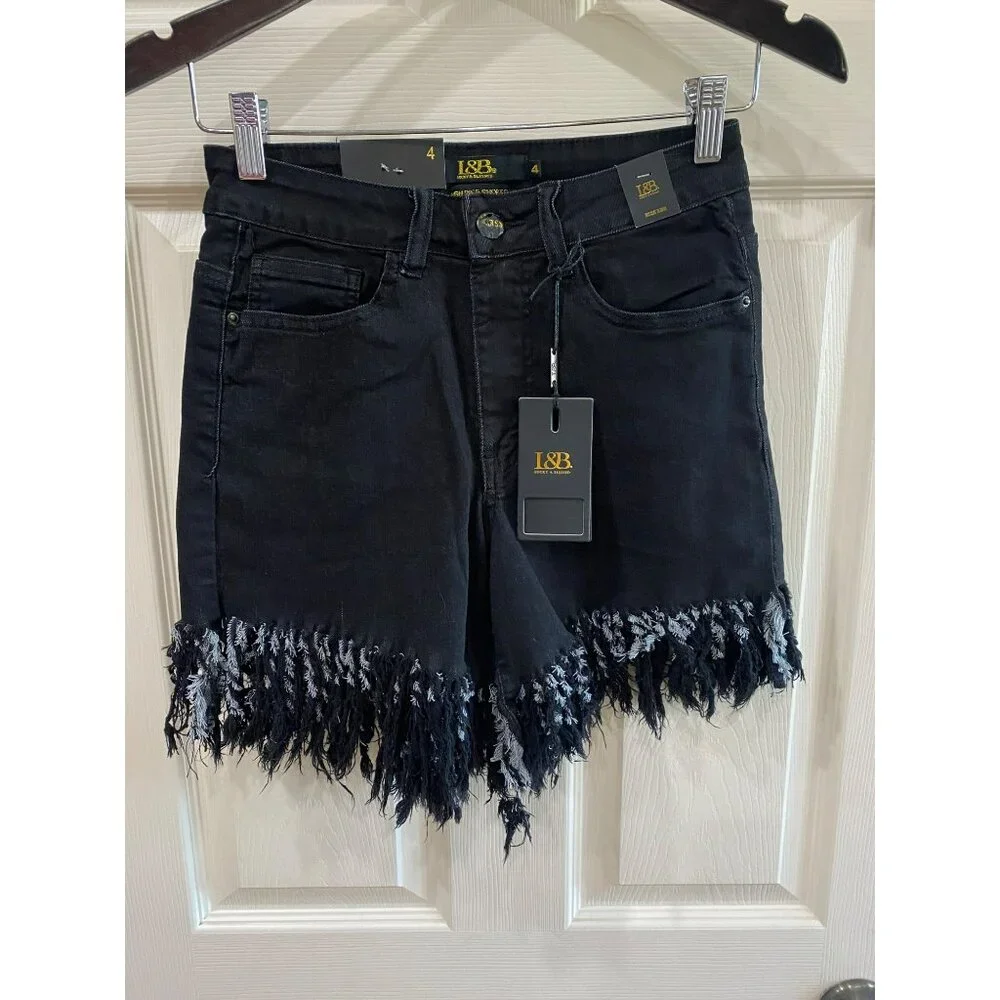 L&B High Rise Black Denim Fringe Hem Shorts Womens Size 4